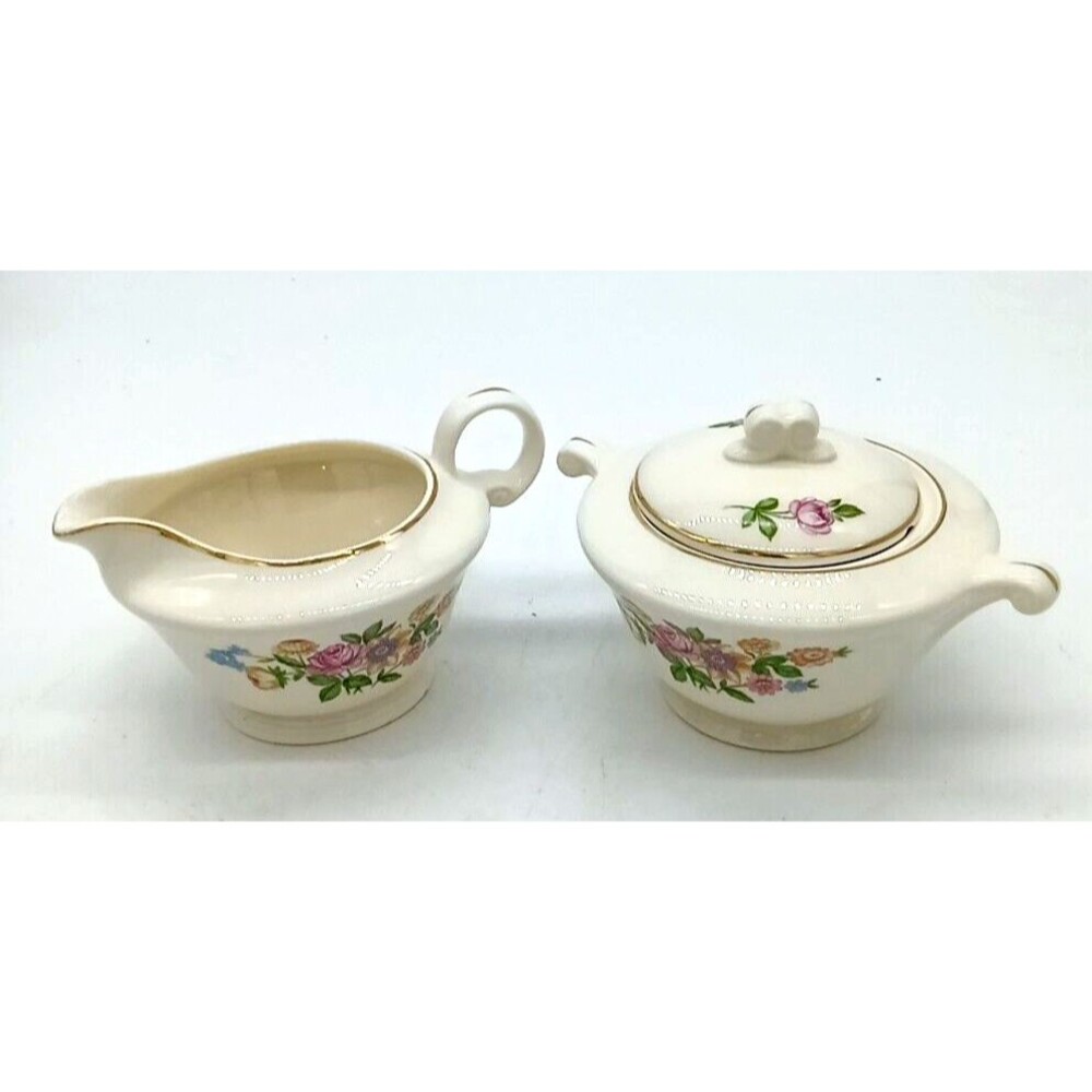 Vintage Knowles China USA Floral Bouquet Covered Sugar & Creamer